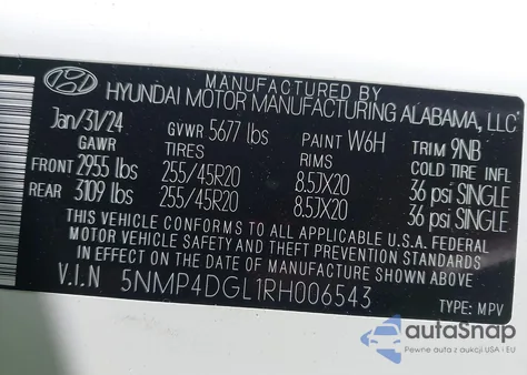 2024 Hyundai Santa Fe Limited z USA, uszkodzony, nr VIN 5NMP4DGL1RH006543